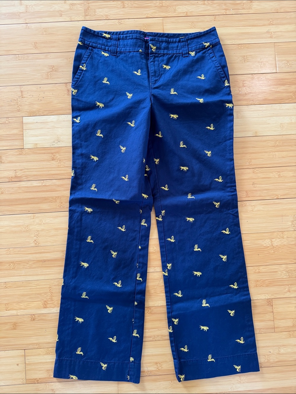 Lilly Pulitzer Navy Straight-Leg Pants with Yellow Bee Embroidery